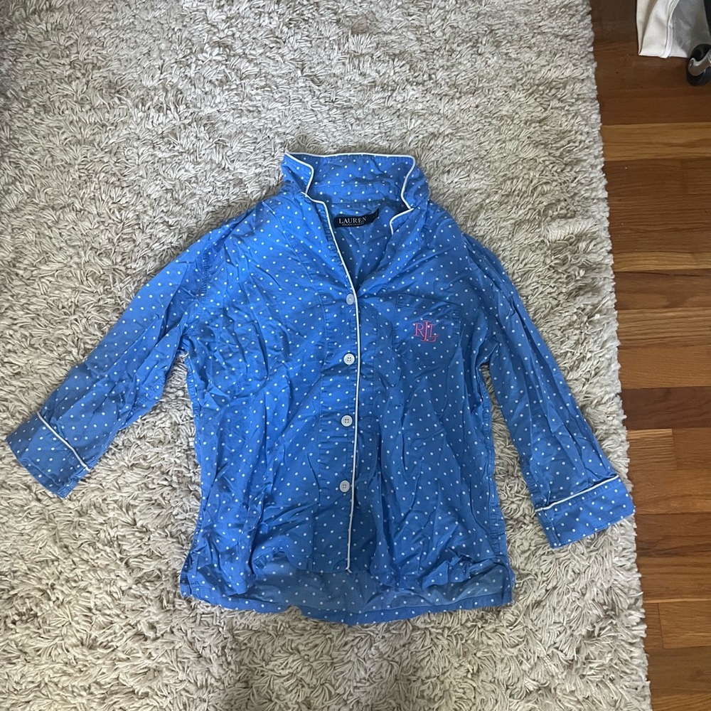 Ralph Lauren Blue and White Polka Dot Pajama Set
